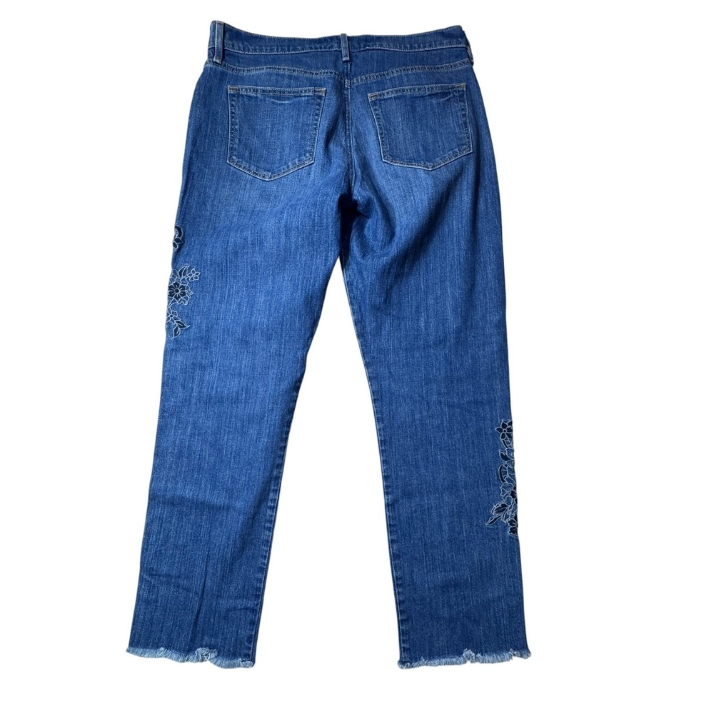 Loft Floral Embroidered Jeans Womens 29 8 Blue Straight Leg Raw Hem Boho Casual - Picture 3 of 15